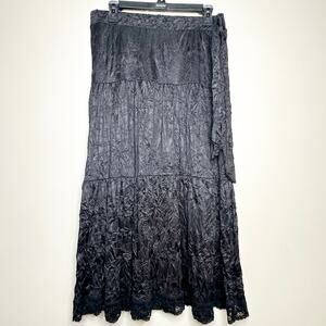 Y2K Womens Midi Skirt Black Tiered Crinkle Irresdescent‎ Whimsigoth Lace Size XL